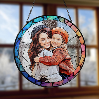 Personalized Mothers Day Gift For Mom, Custom Portrait Stained Glass, Mom Gift From Kids, Photo Glass Art Suncatcher, Mom Birthday Gifts