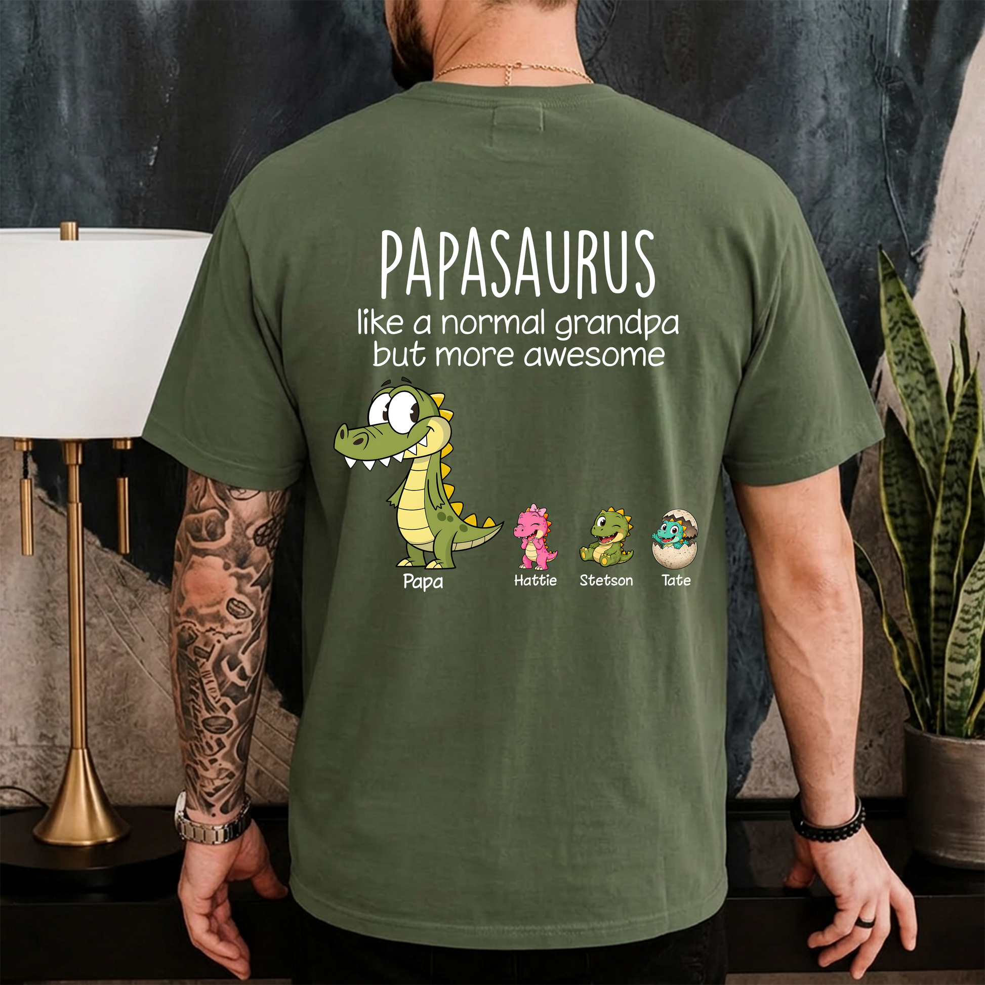 Personalized Papa Dinosaur Shirt with Custom Kids Names,Printed On The Back
