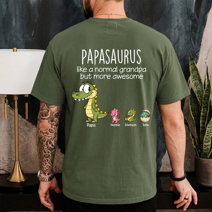 Personalized Papa Dinosaur Shirt with Custom Kids Names,Printed On The Back