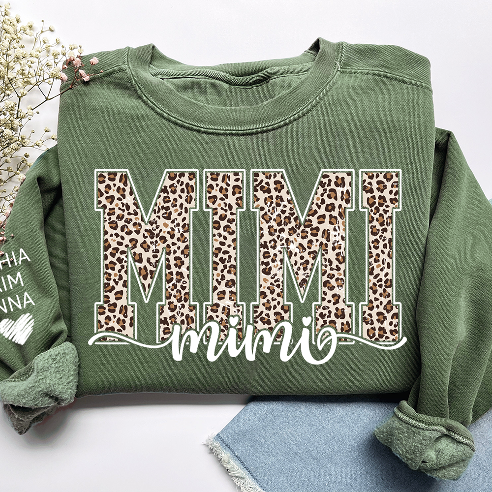 Personalized Mimi, Gift for Grandma with Leopard Heart and Custom Names