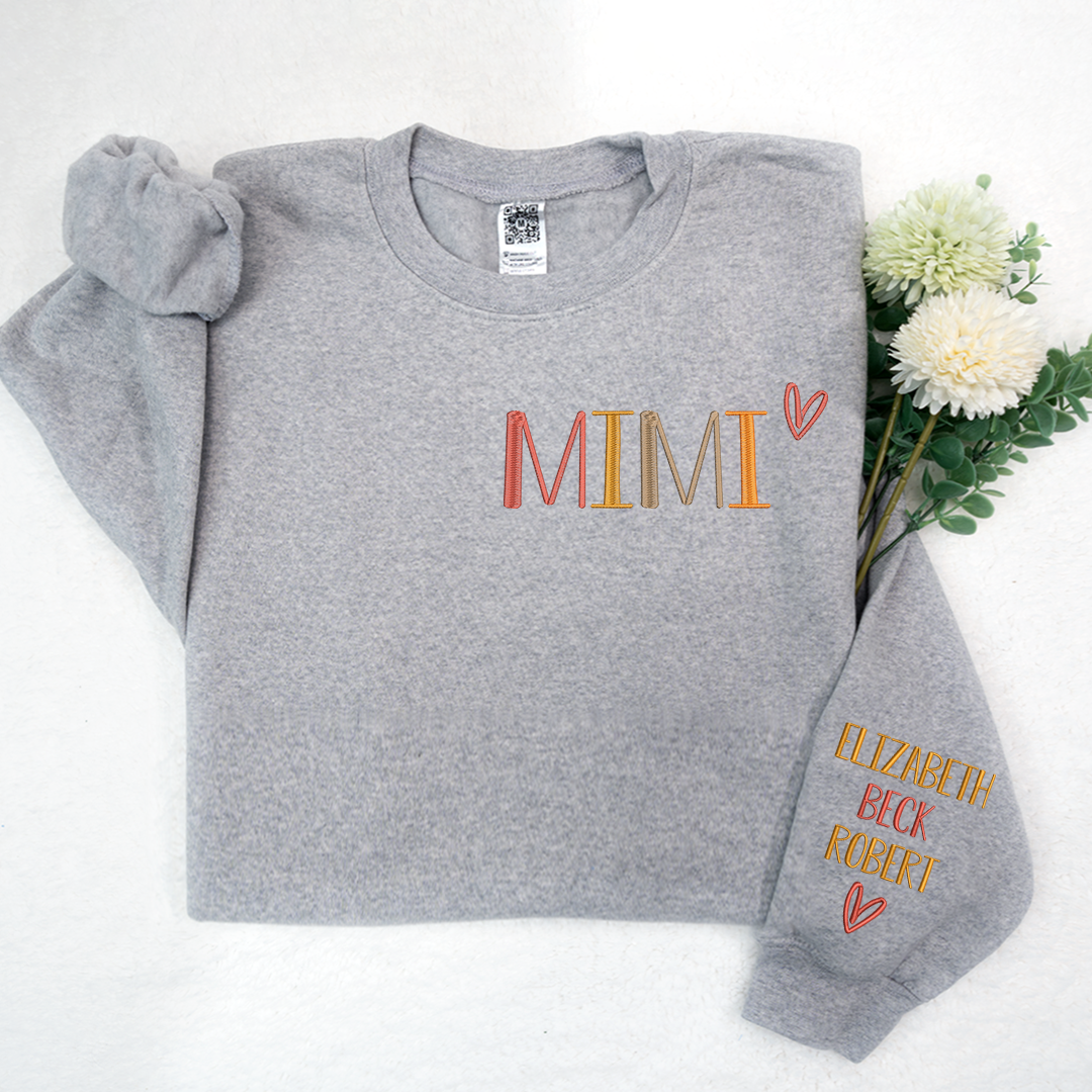 Custom Mimi Autumn With Kids Embroidered Sweatshirt