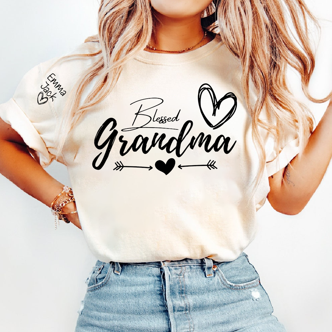 Blessed Grandma T-Shirt, Simple Heart Design with Custom Names