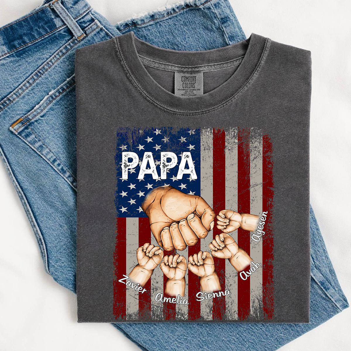 Comfort Colors® Custom Papa And Kids Fist Bump American Flag T-Shirt