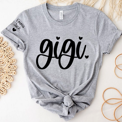 Custom Gigi T-Shirt, Personalized Grandma Tee with Love Heart and Custom Family Names, Perfect for Gigi