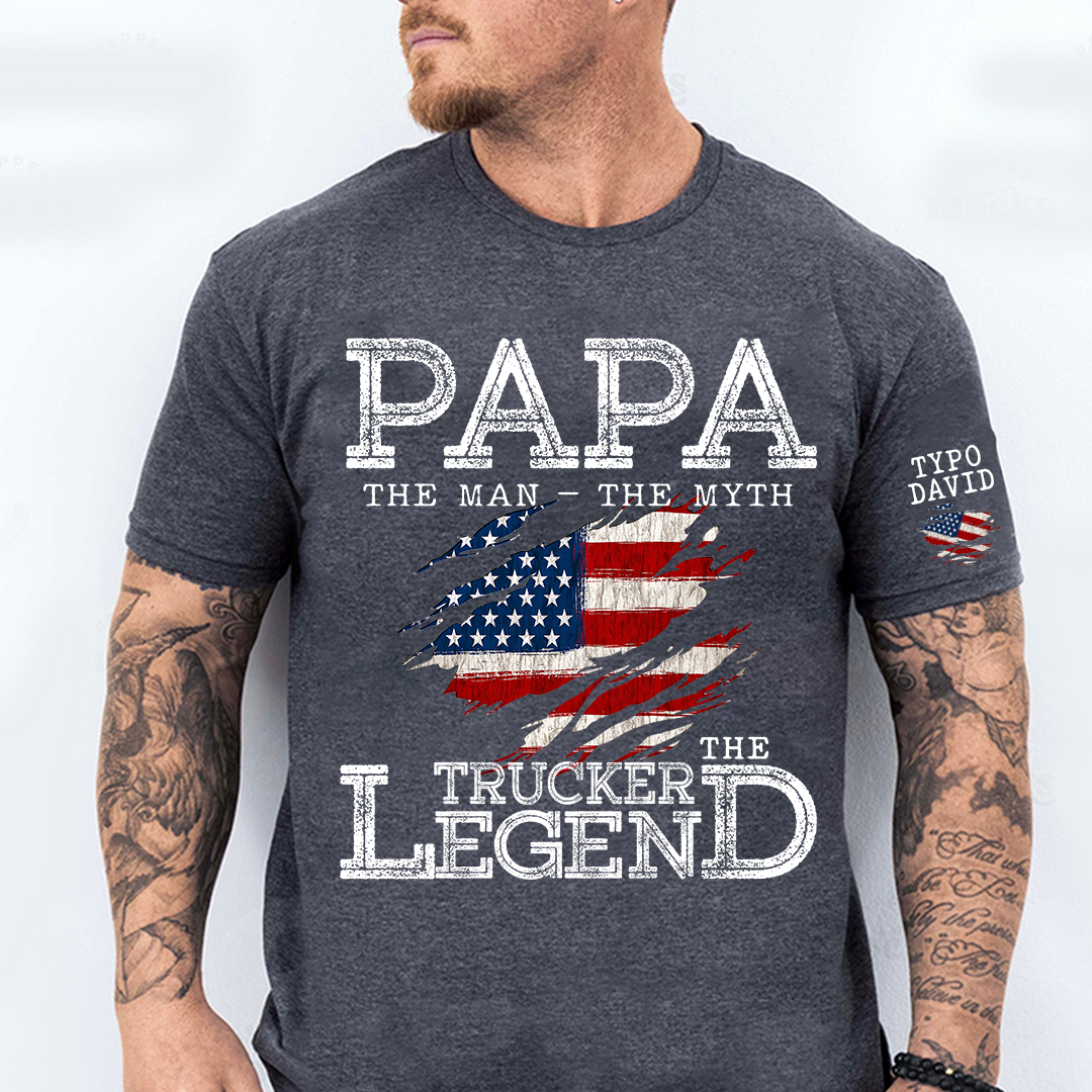 Personalized Papa The Man The Myth The Legend Trucker, 4th July Independence Day American Flag Gift For Grandpa And kids