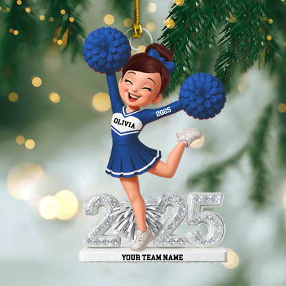 Personalized Cheerleader Girl Christmas Ornament 2025, Custom Acrylic Pom Pom Decoration, Unique Holiday Gift For Daughter, Granddaughter & Cheer Team Members Ornament