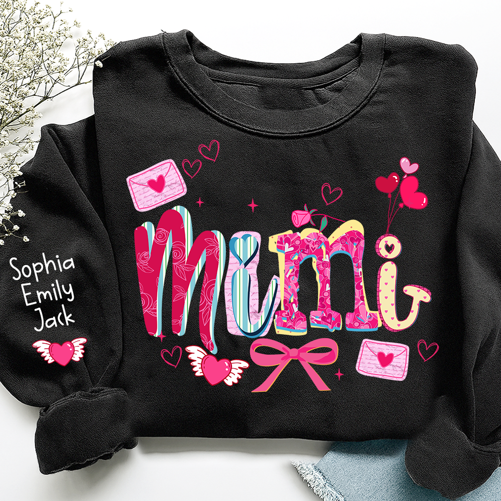 Custom Mimi Valentine Brushstroke Sweatshirt, Heart Shaped valentine Gift for Grandma And Kids