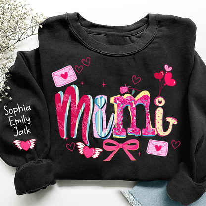 Custom Mimi Valentine Brushstroke Sweatshirt, Heart Shaped valentine Gift for Grandma And Kids