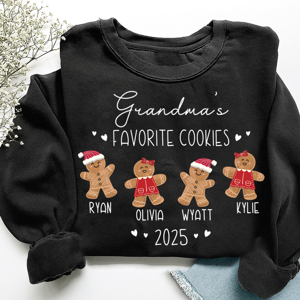 Personalized Grandma’s Favorite Cookies Sweatshirt, Custom Gingerbread Kids Names