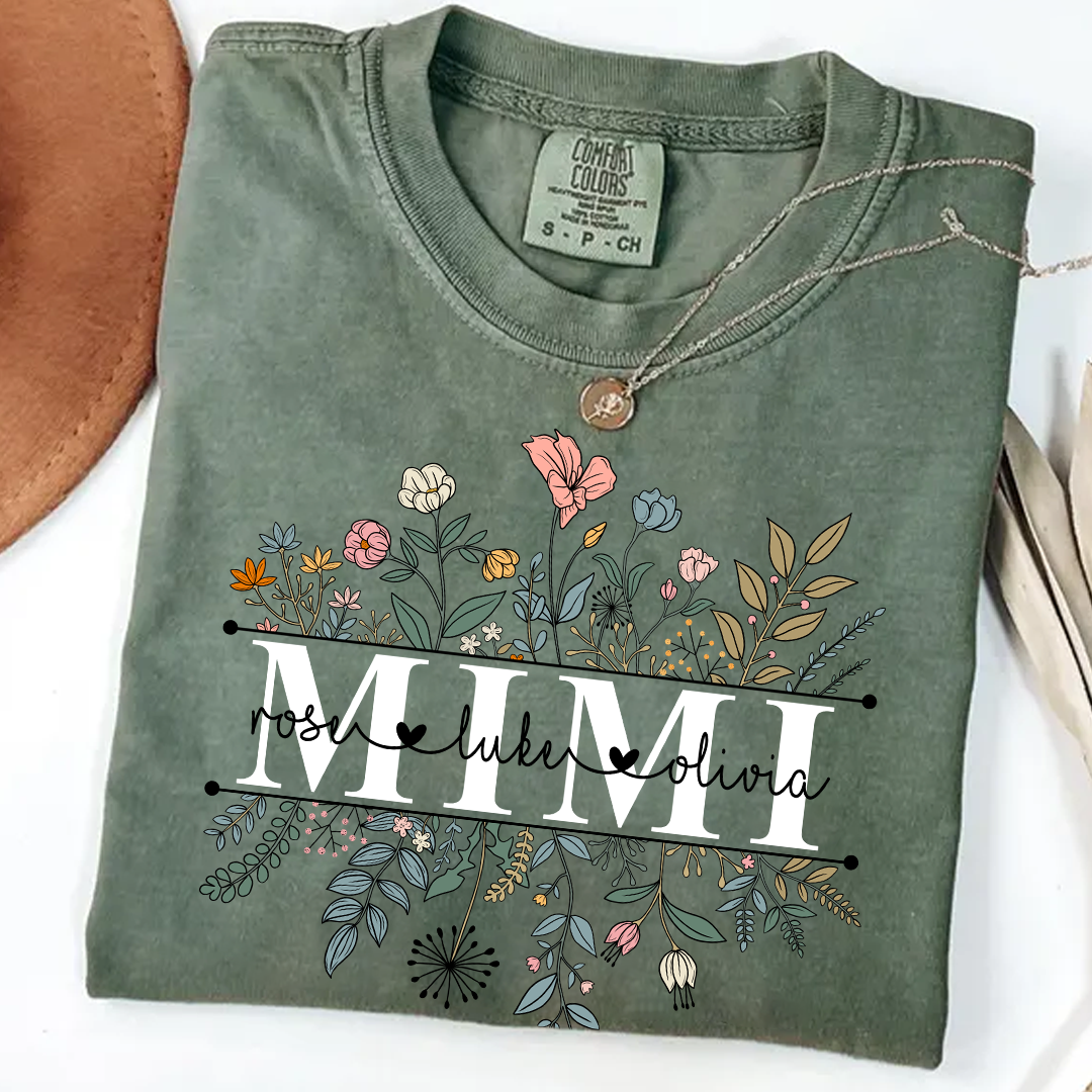 Comfort Colors® Mimi Wildflower Retro T-Shirt, Custom Grandma With Grandkids Shirt