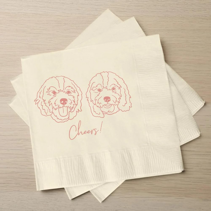 Luxury Dog Illustrated Wedding Napkins, Personalized Wedding Napkins, Cocktail Bar Napkin For Reception, Bridal Shower Engagement Party, Beverage Luncheon Cocktail Paper
