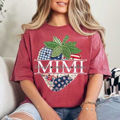 Custom Mimi 4th of July Strawberry Shirt, Personalized Cute Summer Grandma Tee For Gift Grandma And Kids