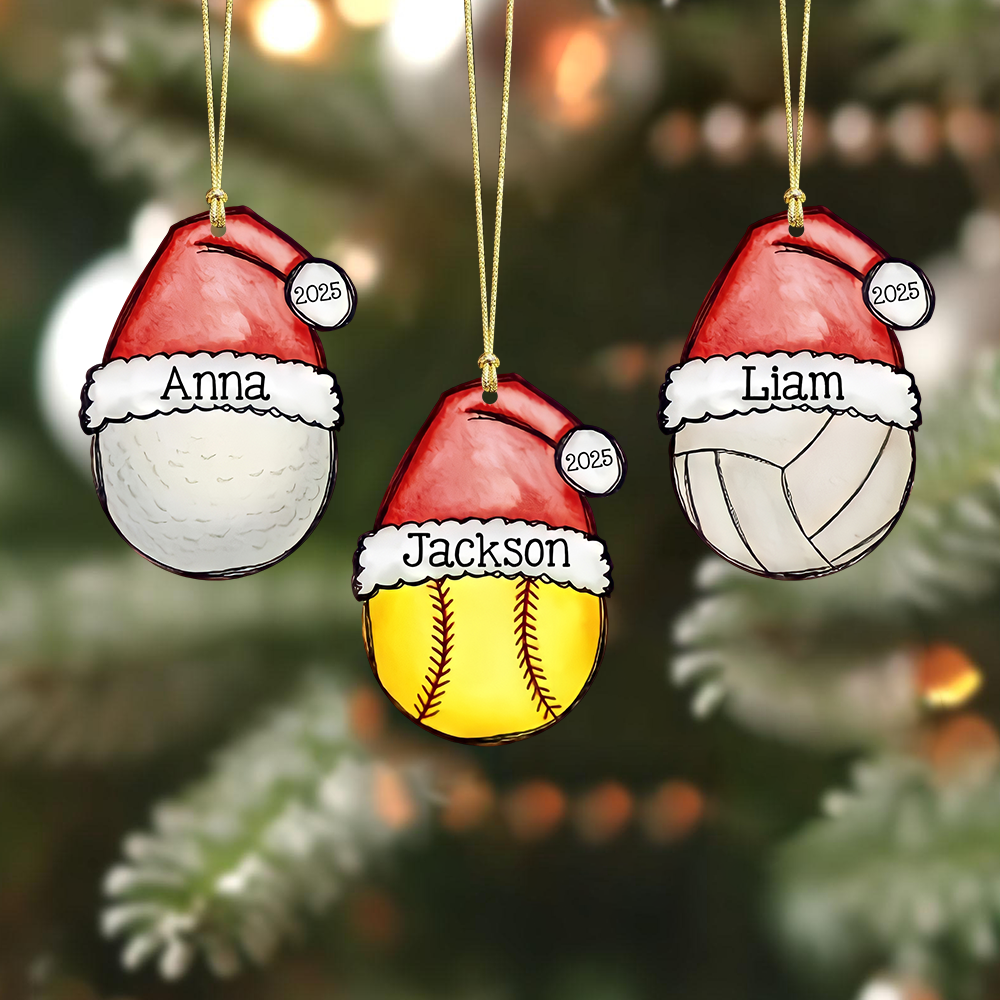 Personalized Sports Ball Ornament, Custom Christmas Tree Decoration with Name & Year 2025