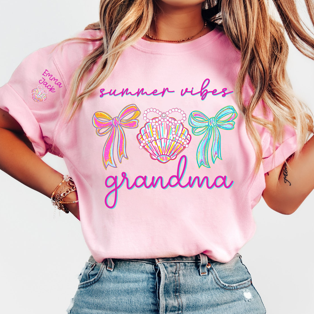 Colorful Bow and Shell Grandma T-Shirt Perfect for Summer Outfits