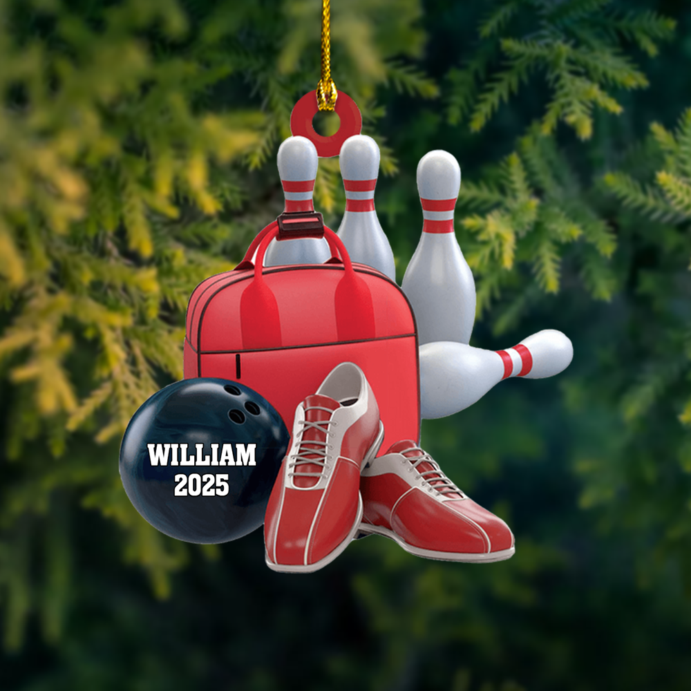 Personalized Bowling Ornament – Custom Name & Year Bowling Ball Christmas Decoration for Bowlers Ornament