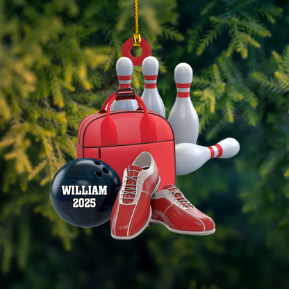 Personalized Bowling Ornament – Custom Name & Year Bowling Ball Christmas Decoration for Bowlers Ornament