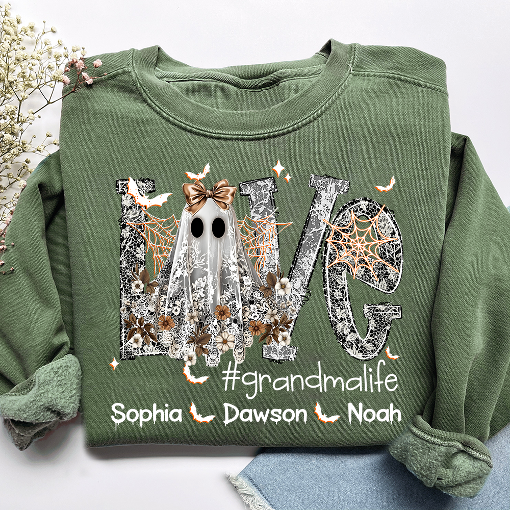 Personalized Halloween Grandma Life Sweatshirt, Custom Love Bats with Kids Names