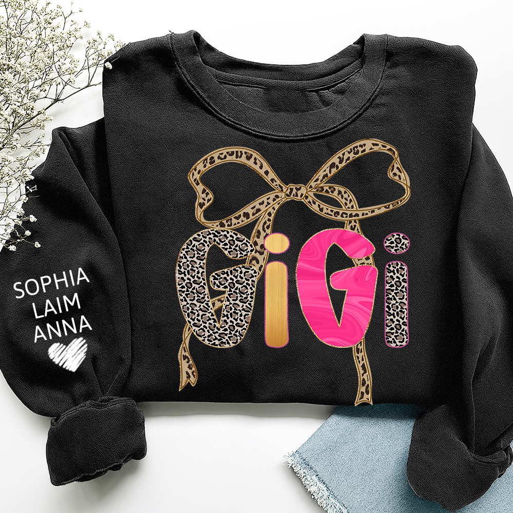 Custom Coquette Leopard Mimi Sweatshirt, Gift for Grandma And Grandchild