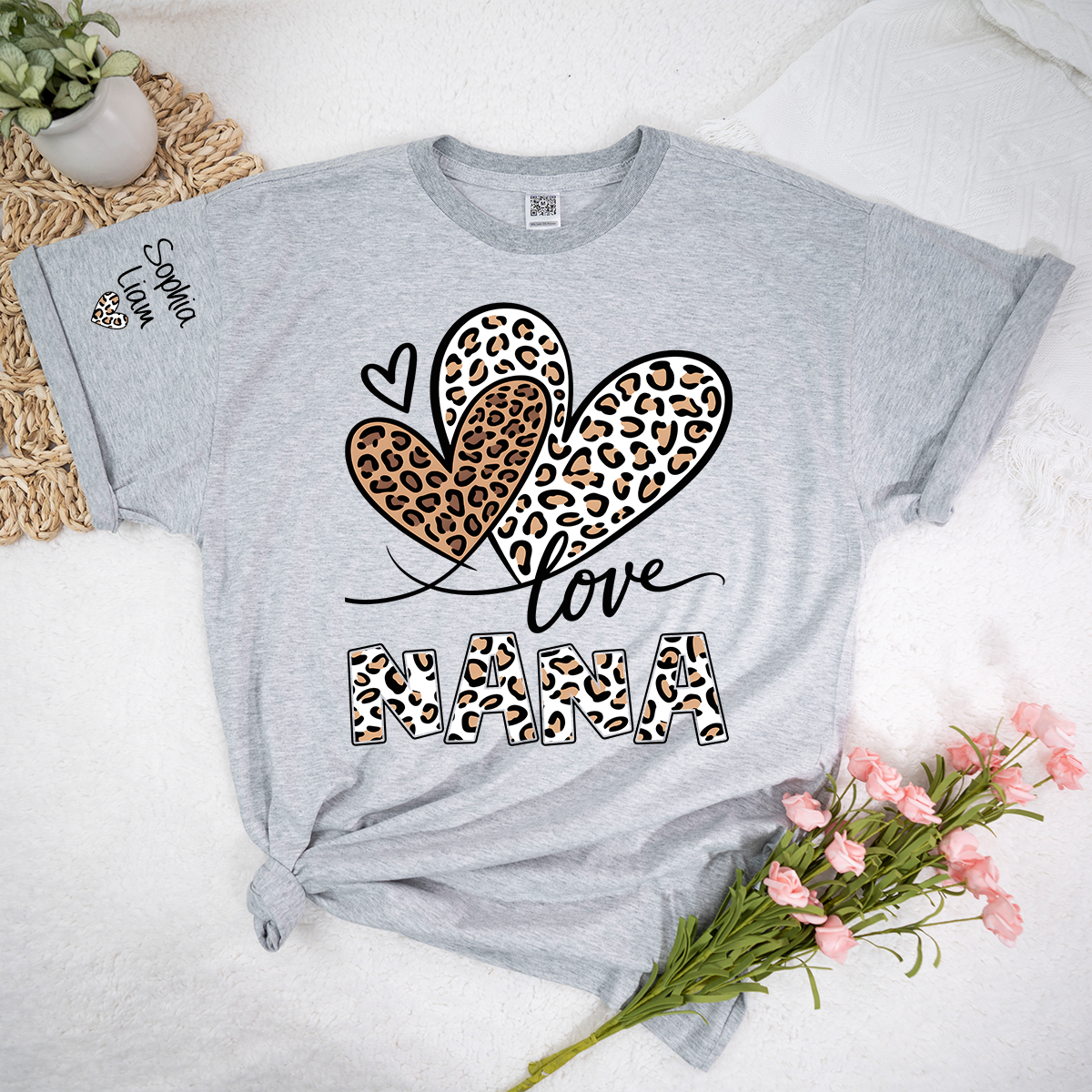 Leopard Love Nana Shirt, Grandma T Shirt with Heart Design, Meaningful Gift for Nana