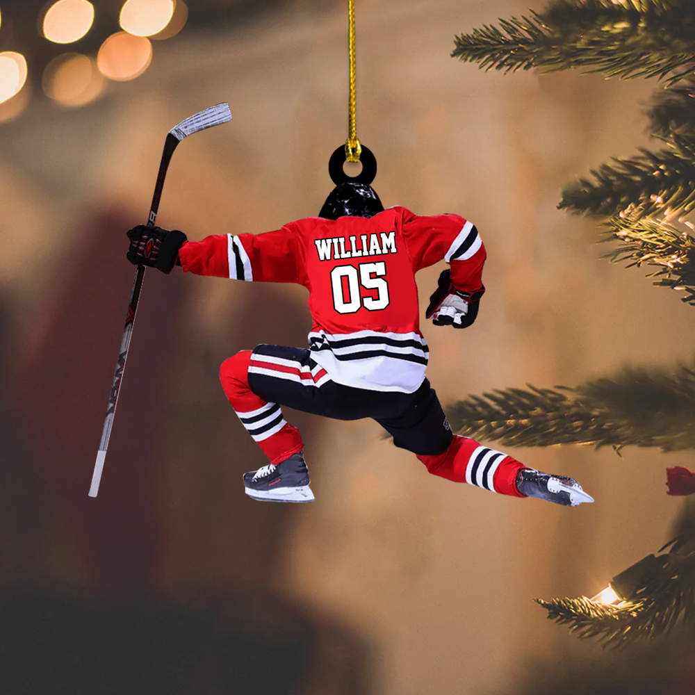 Personalized Hockey Player Ornament – Custom Name & Jersey Number Christmas Decoration for Ice Hockey Fans Ornament