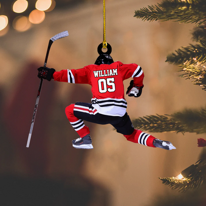 Personalized Hockey Player Ornament – Custom Name & Jersey Number Christmas Decoration for Ice Hockey Fans Ornament