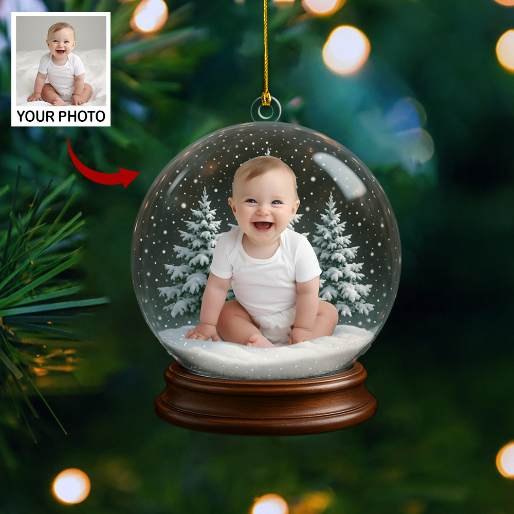 Personalized Baby Photo Snow Globe Ornament 2025 – Custom Name Christmas Ornament for Baby’s First Christmas Keepsake Ornament