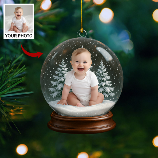 Personalized Baby Photo Snow Globe Ornament 2025 – Custom Name Christmas Ornament for Baby’s First Christmas Keepsake Ornament