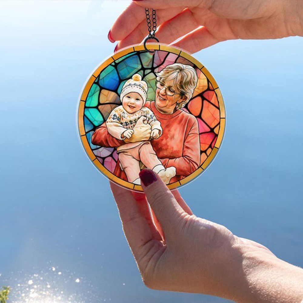 Personalized Grandma Portrait Suncatcher Stained Glass Window Hanging