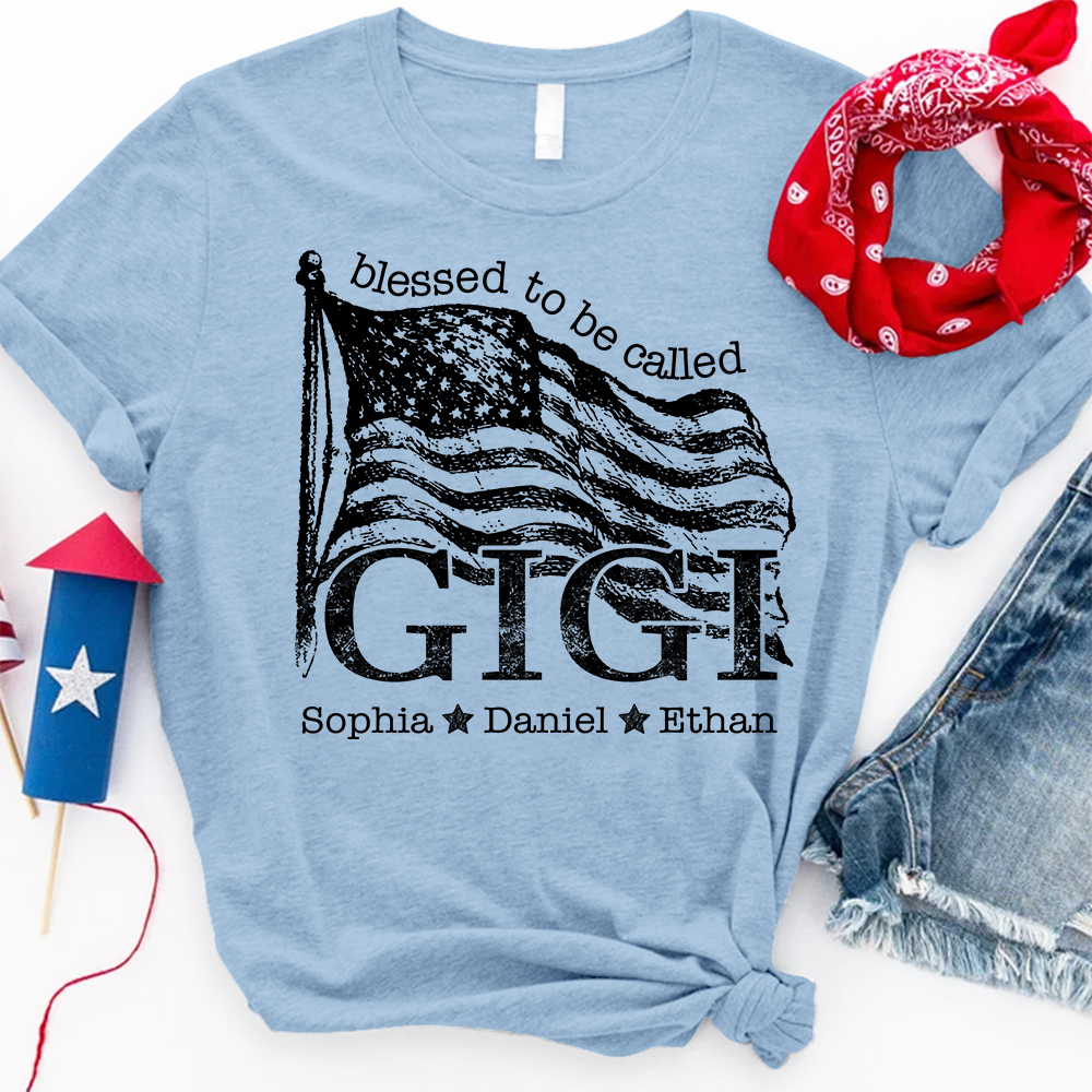 Blessed to Be Called Gigi T Shirt with American Flag, Custom Gift for Grandma, Personalized Family Shirt