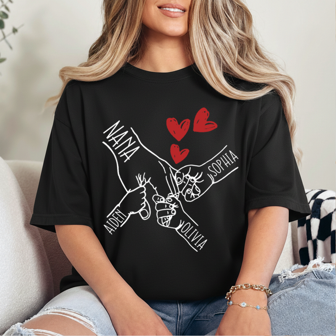 Personalized Nana T-Shirt, Custom Family Names Hand Holding Grandma Shirt
