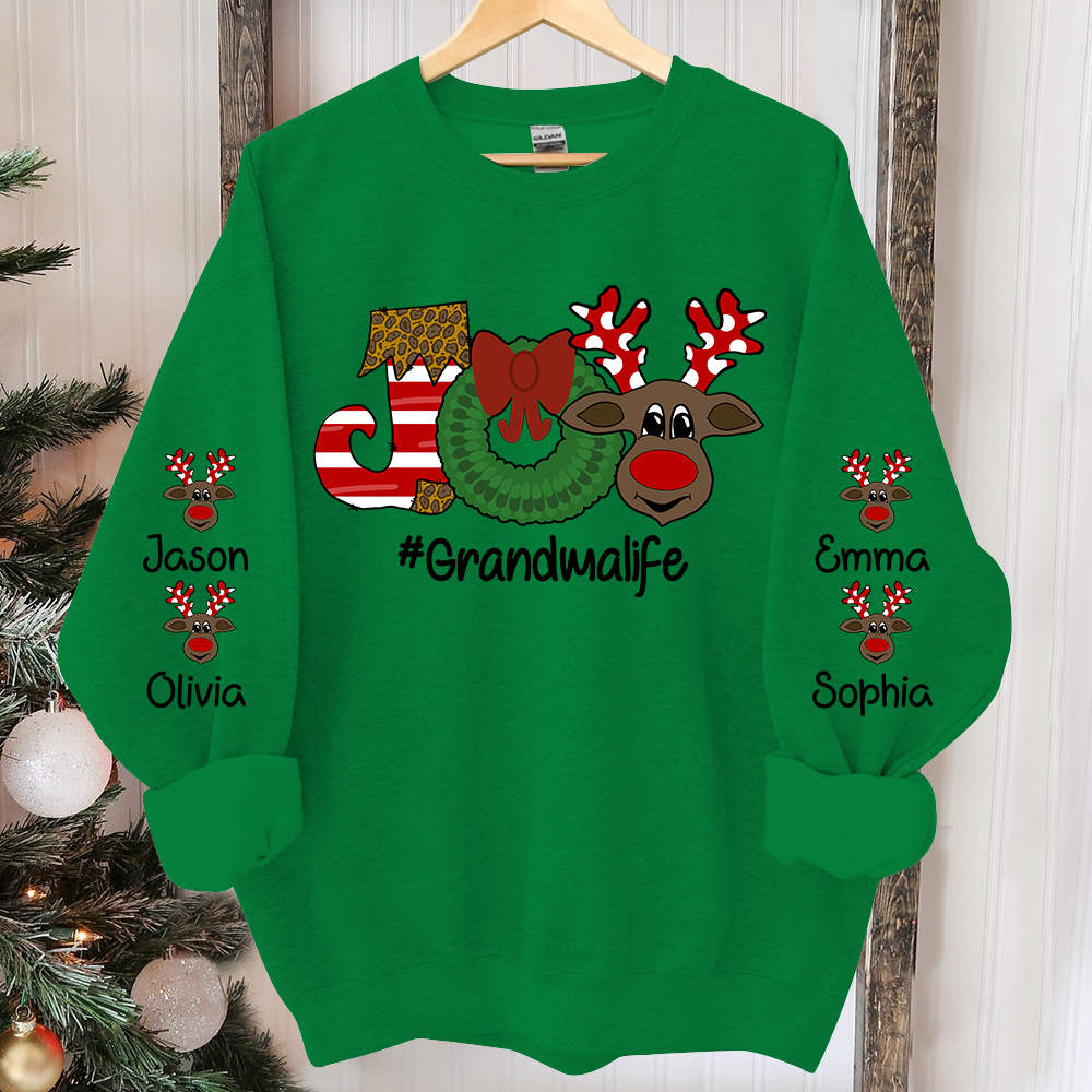 Joy Christmas Sweatshirt, Custom Grandma And Kids Christmas, Grandma Gift TH Sweatshirt
