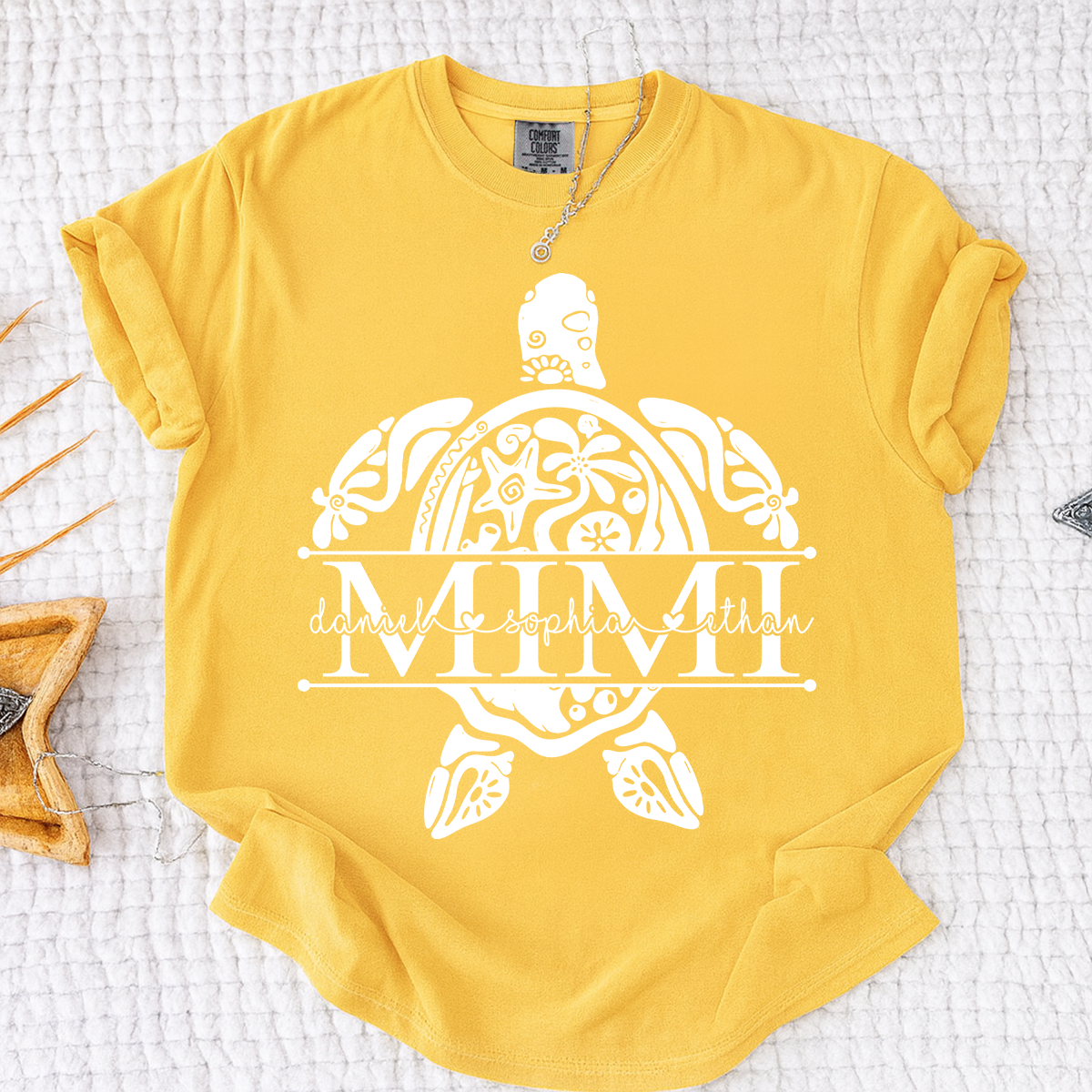 Personalized Mimi Sea Turtle Shirt with Grandkids Names, Coastal Grandma Tee, Custom Turtle Beach T Shirt, Gift for Mimi from Grandchildren