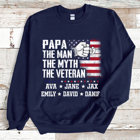 Flag Papa Grandpa The Man The Myth The Veteran Hand Sweatshirt