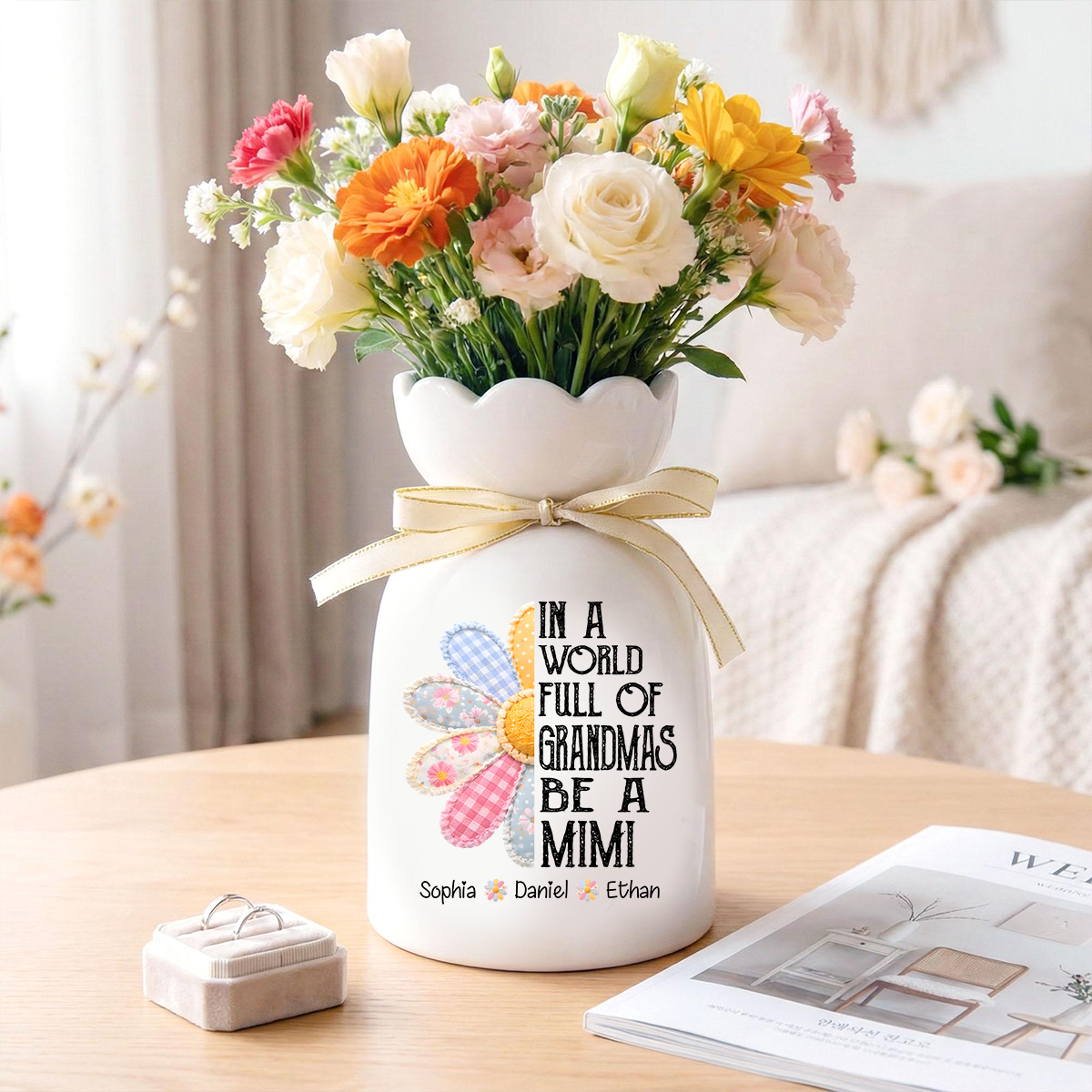 In a World Full of Grandmas Be a Mimi Flower Vase, Personalized Gift for Mimi with Grandkids' Names, Perfect for Mother's Day, Birthday