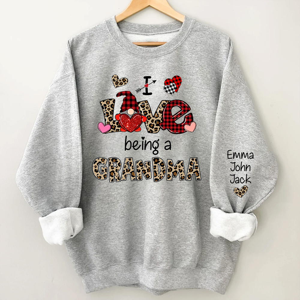 Custom I Love Being A Grandma Leopard – Valentine Sweatshirt with Grandkids Names for Mimi Nana Gigi