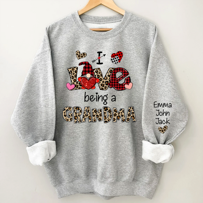 Custom I Love Being A Grandma Leopard – Valentine Sweatshirt with Grandkids Names for Mimi Nana Gigi