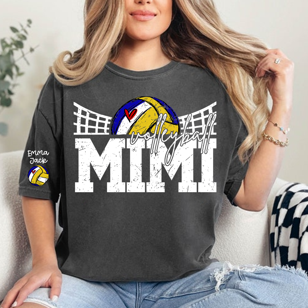 Personalized Mimi Volleyball Shirt with Heart, Custom Volleyball Tee Kids Names And Grandma