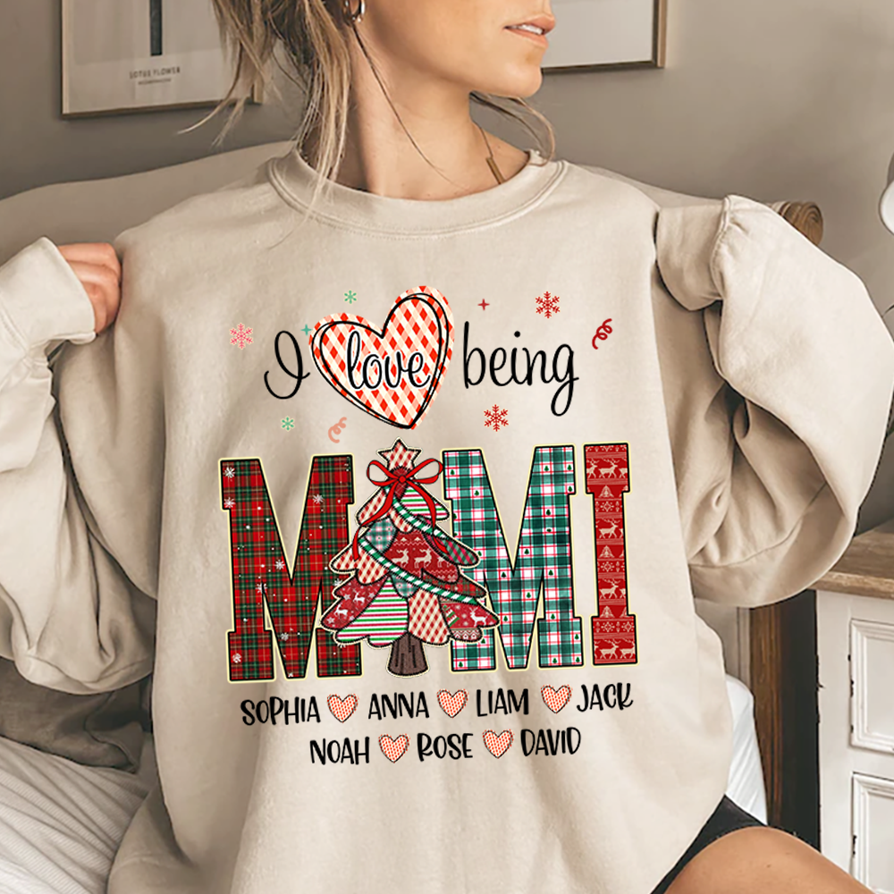 Personalized I Love Being Mimi Christmas Sweatshirt, Customized Gifts for Grandma and Grandchild