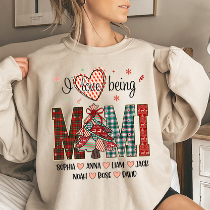 Personalized I Love Being Mimi Christmas Sweatshirt, Customized Gifts for Grandma and Grandchild