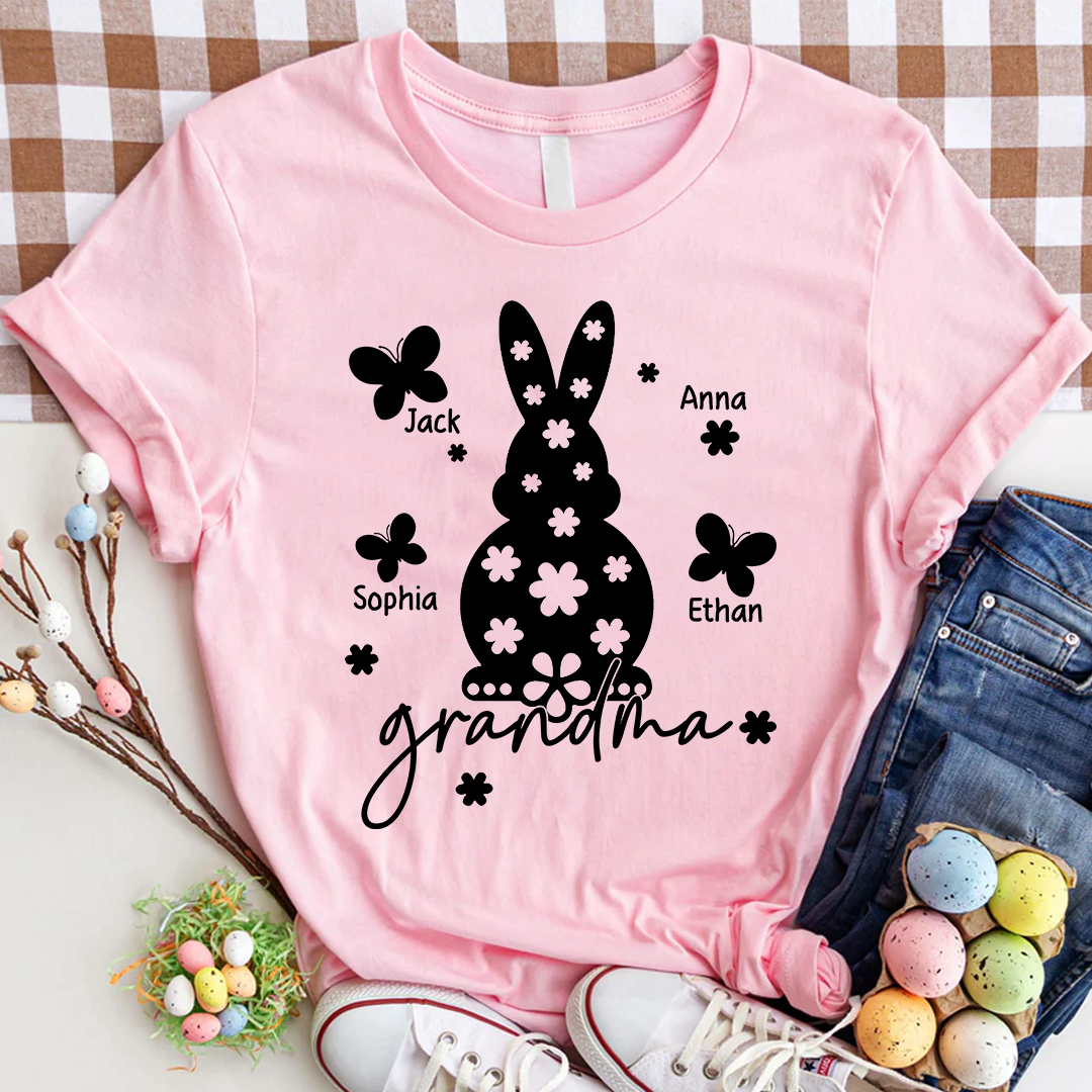 Personalized Grandma Easter Bunny T-shirt, Custom Grandma And Kids