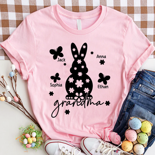 Personalized Grandma Easter Bunny T-shirt, Custom Grandma And Kids