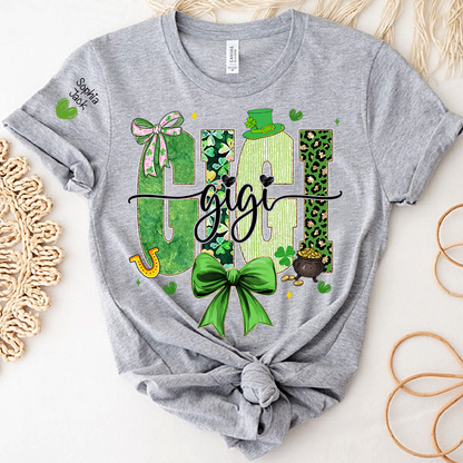 Gigi St Patrick’s Day Shirt, Green Shamrock Bow Family T Shirt, For Gift Gigi And Kids