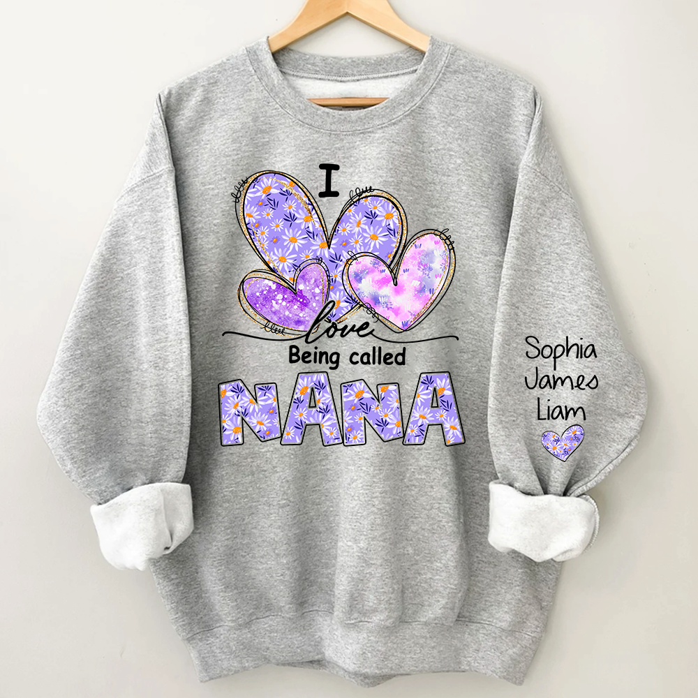 I Love Being Called Nana Purple Sweatshirt – Personalized Nana Shirt With Grandkids Names
