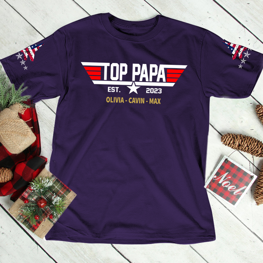 Custom Top Papa With Grandkids Father's Day T-Shirt