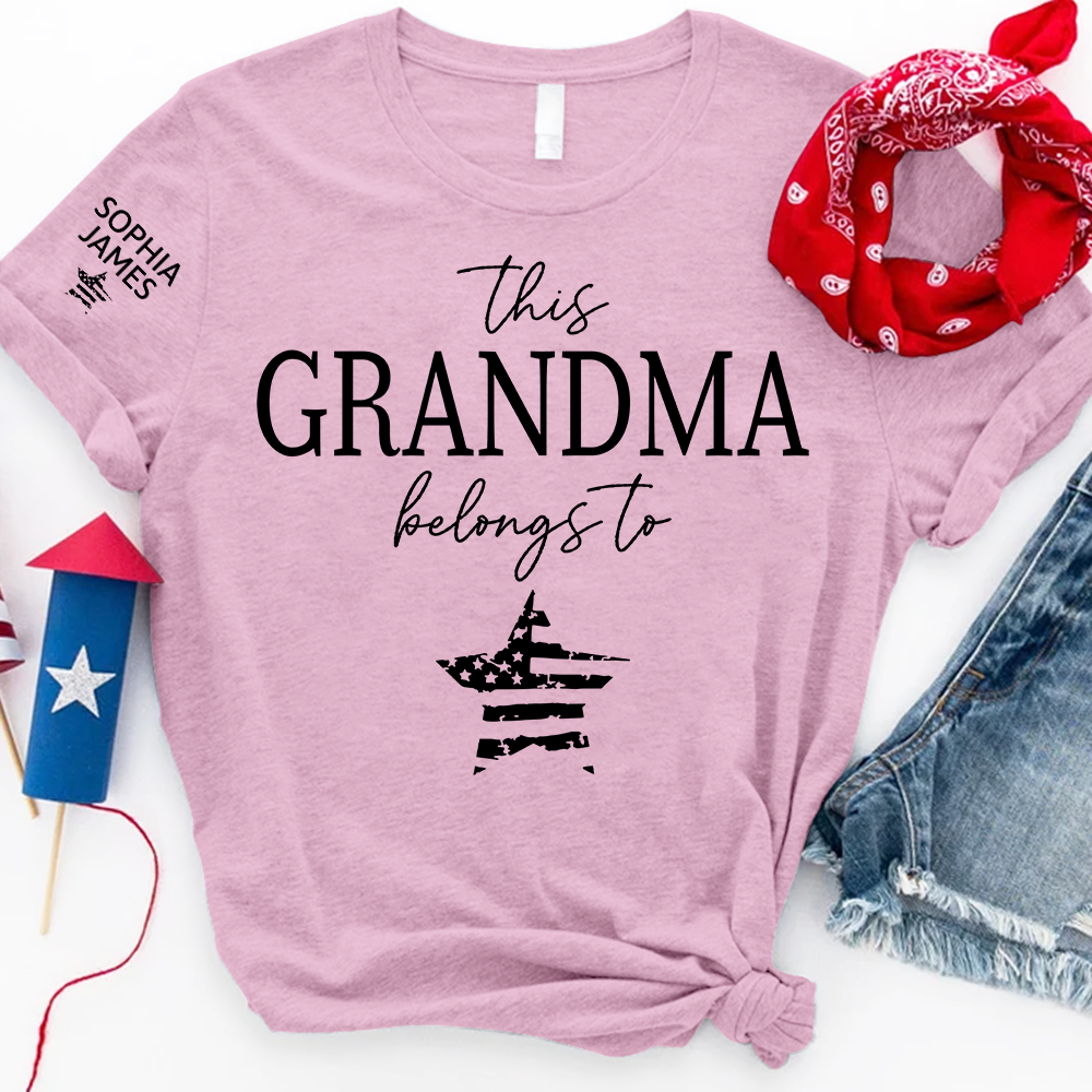 Personalized Grandma Shirt This Grandma Belongs To with Kids Names Patriotic 4th of July Custom Family T Shirt