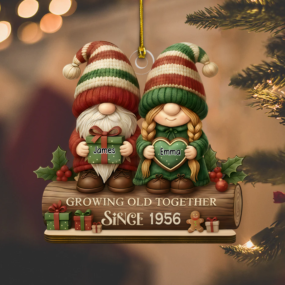 Personalized Couple Gnome Ornament – Custom Names & Anniversary Year Christmas Decoration for Couples Ornament