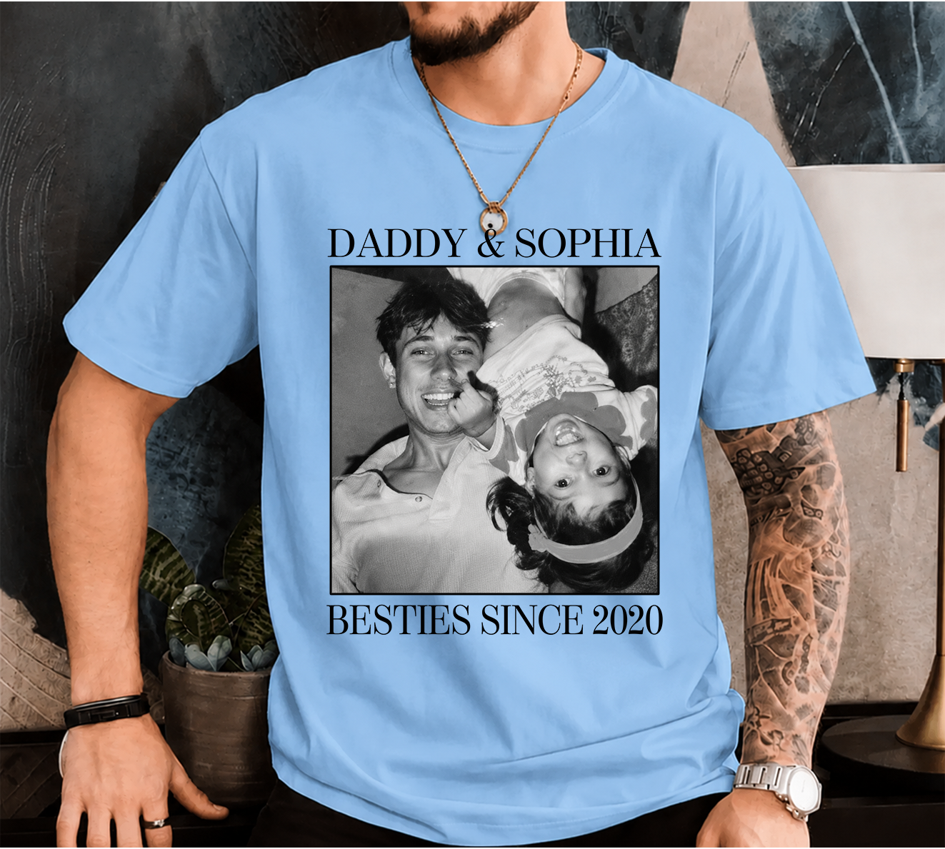 Personalized Father's Day Photo Shirt, Custom Besties Since Gift for Dad Daddy Papa T-shirt