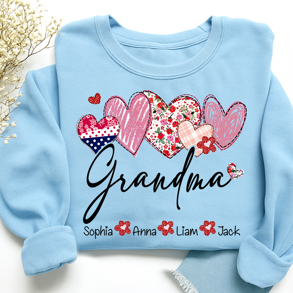 Custom Grandma Pullover, Heart Graphic Sweatshirt for Grandma And Kids