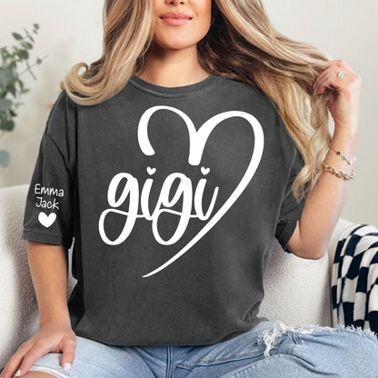 Personalized Gigi Shirt for Grandma, Custom Family T-Shirt with Heart Design and Custom Names