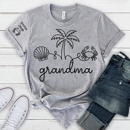 Personalized Grandma Beach Shirt, Custom Grandkids Names Sleeve Tee, Coastal Grandma T Shirt, Ocean Lover Gift for Grandma